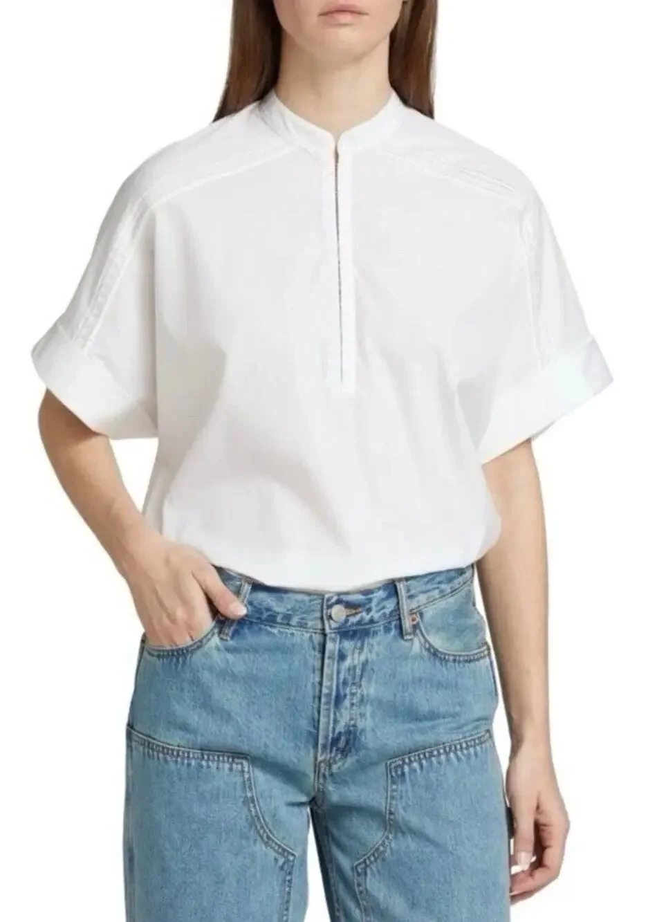 Rag & Bone Darcy Boxy Round Neck Short Sleeve Cotton Poplin Hi-low Classic XS/S